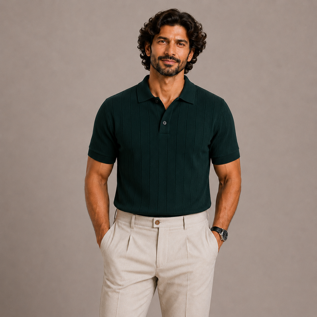 Forest Green Cotton Rib Knit Polo