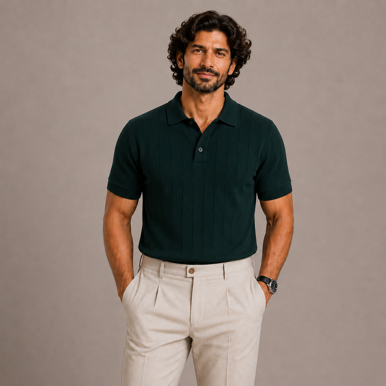 Forest Green Cotton Rib Knit Polo