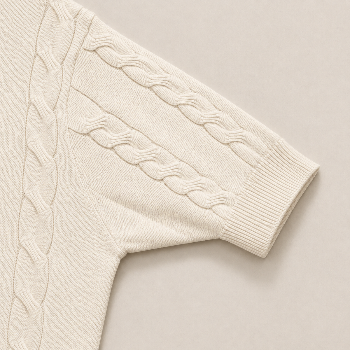 Men's Pearl White Cable Knit Polo – 100% Cotton