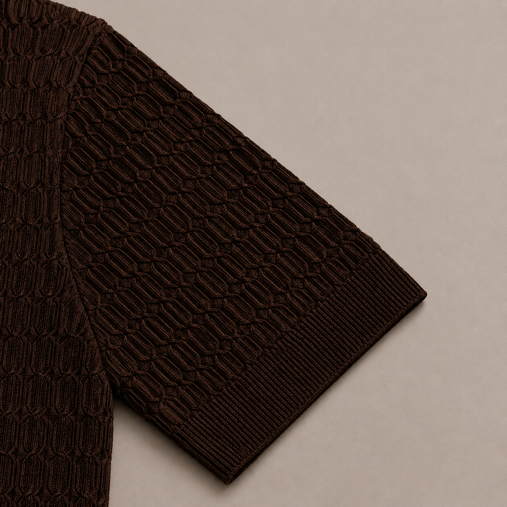 Brown Cotton Cable Knit Polo