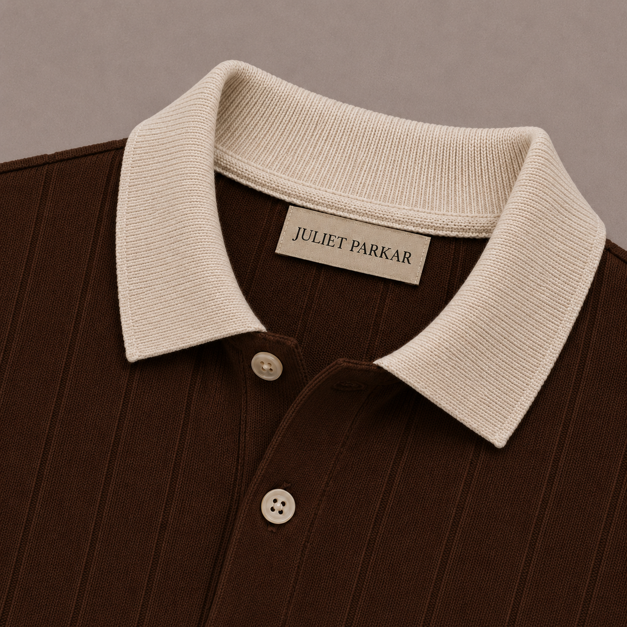 Brown Cotton Contrast Collar Polo