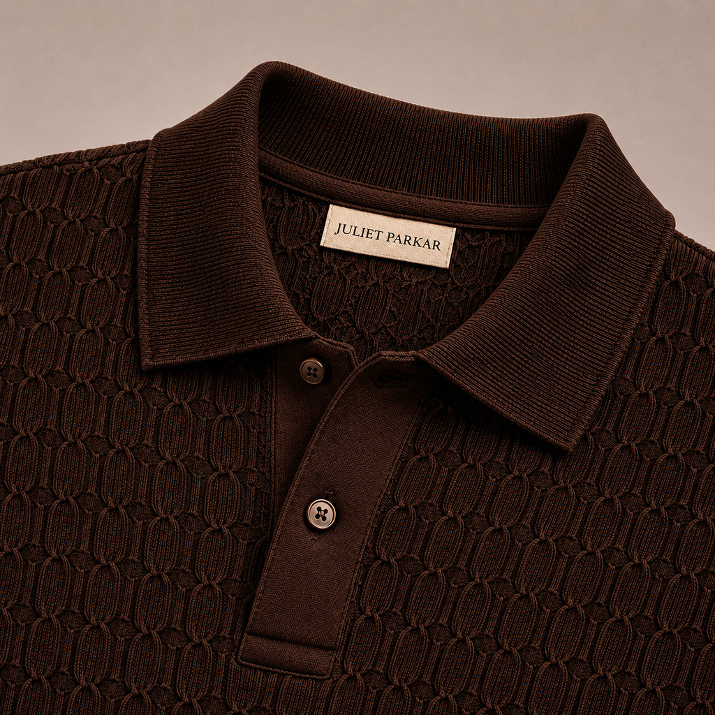 Brown Cotton Cable Knit Polo