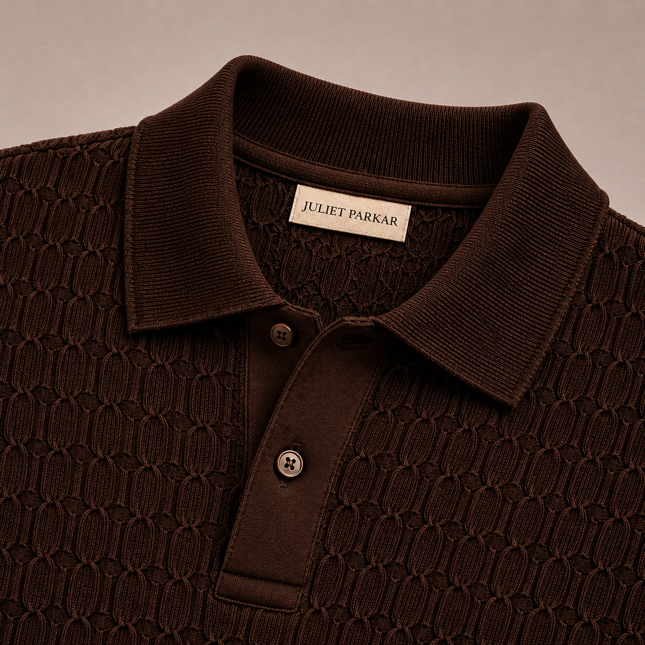 Brown Cotton Cable Knit Polo
