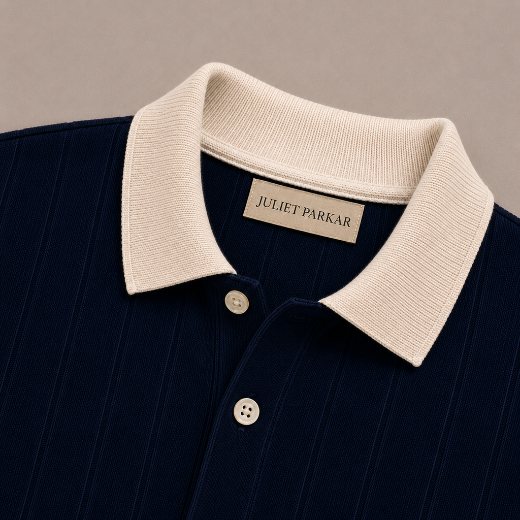 Navy Blue Cotton Contrast Collar Polo