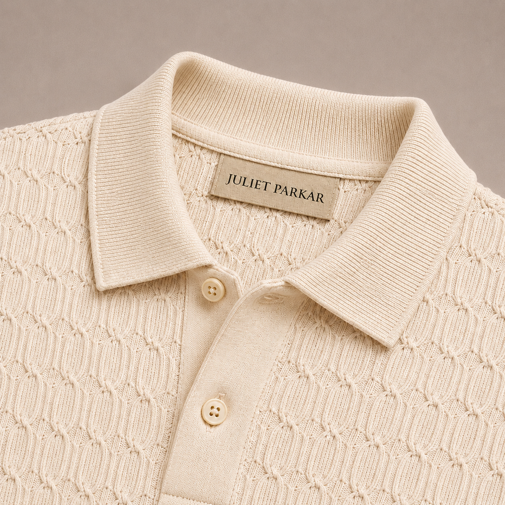 Cream Cotton Cable Knit Polo