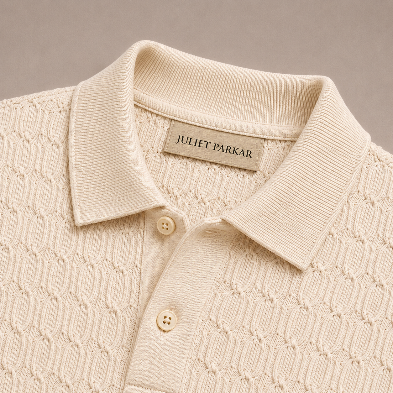 Cream Cotton Cable Knit Polo