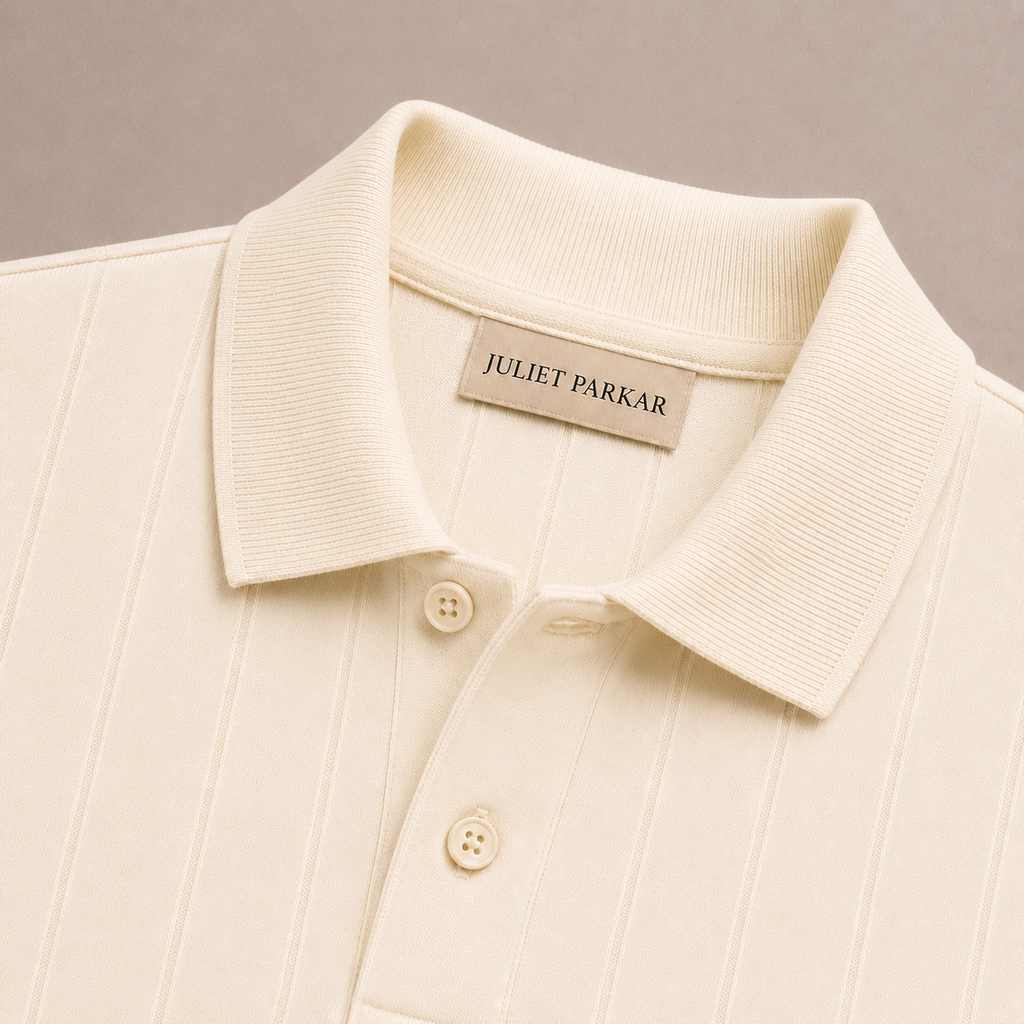 Cream Cotton Rib Knit Polo