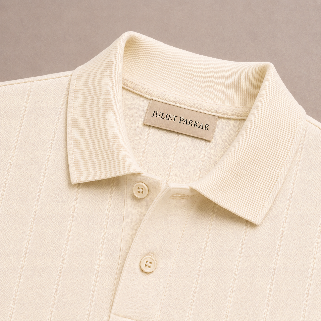 Cream Cotton Rib Knit Polo