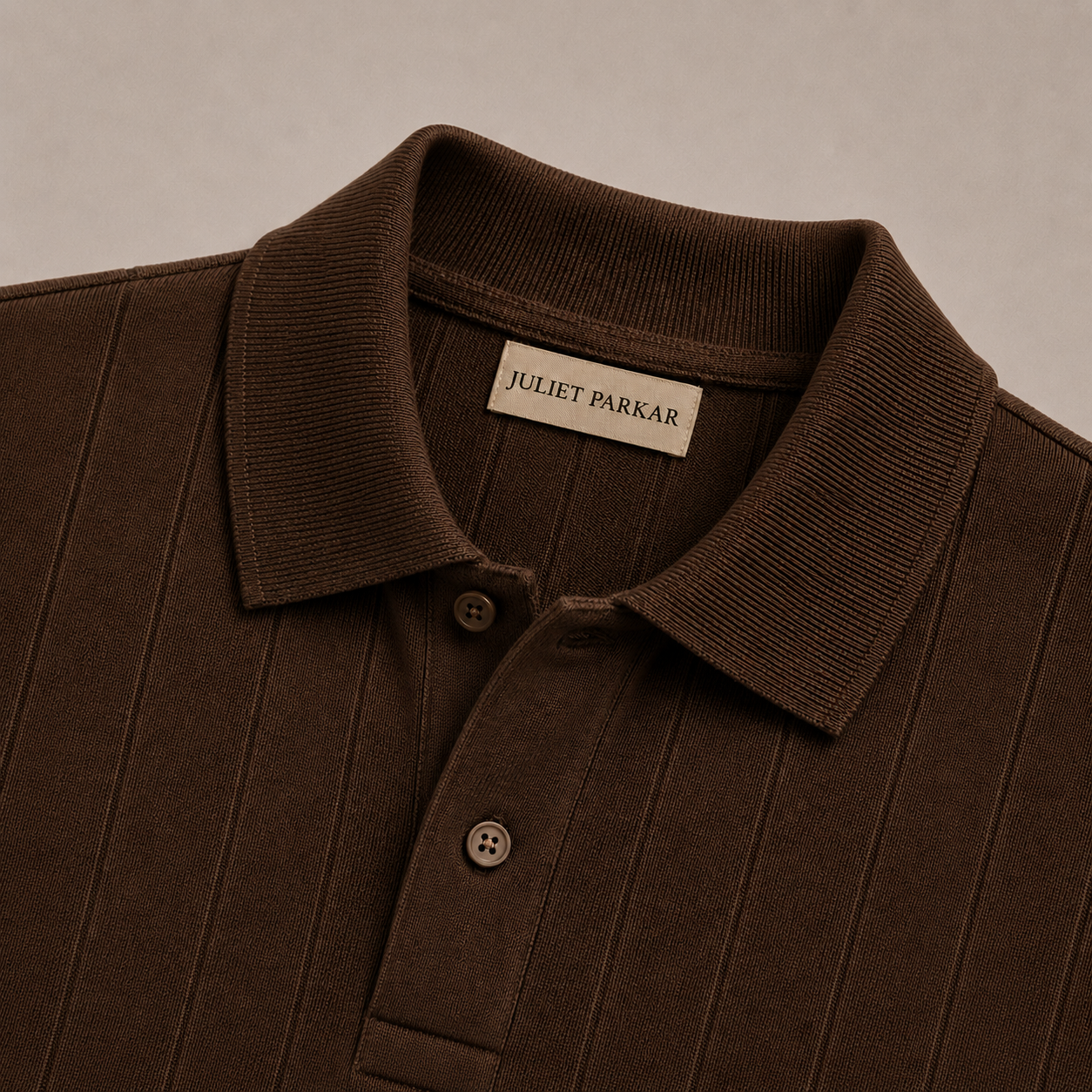 Brown Cotton Rib Knit Polo