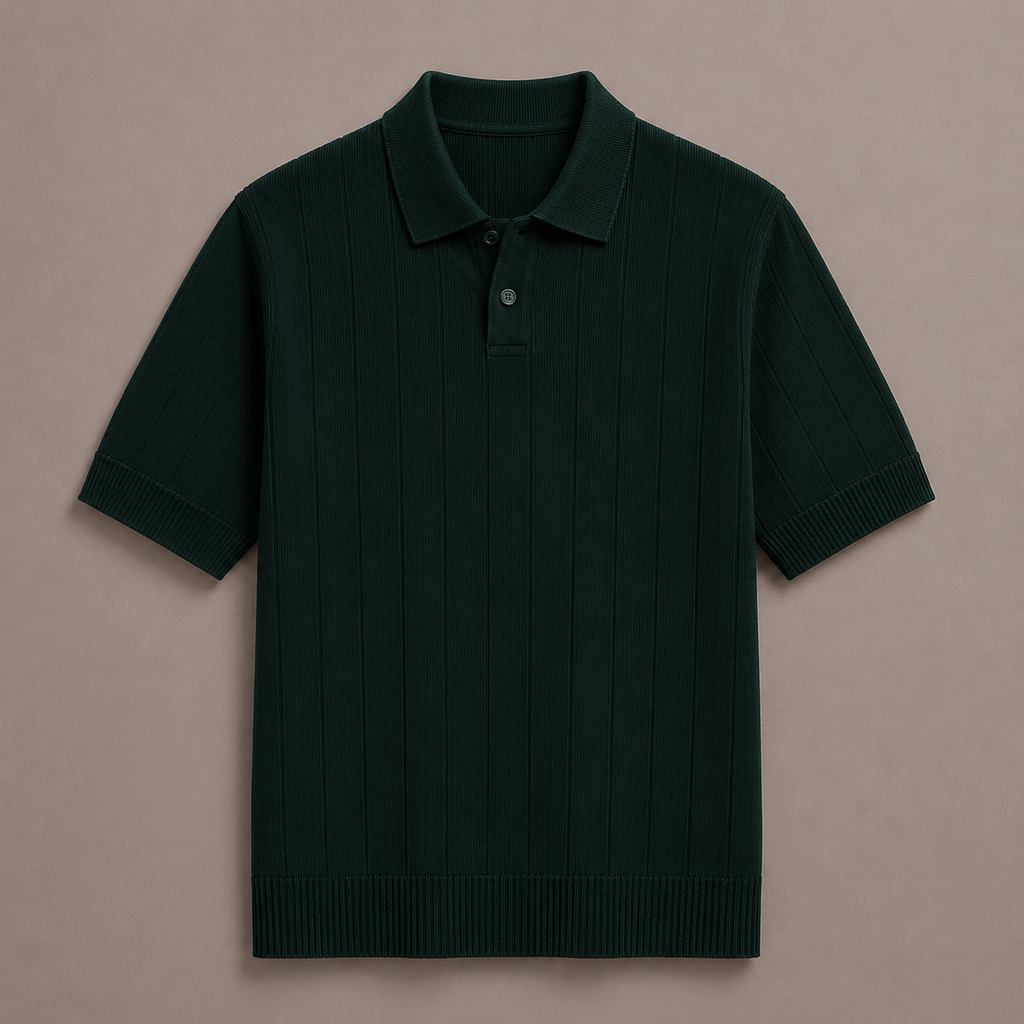 Forest Green Cotton Rib Knit Polo