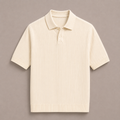 Cream Cotton Rib Knit Polo