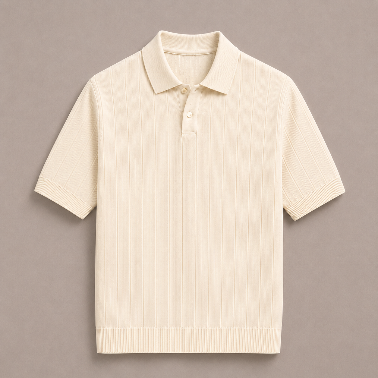 Cream Cotton Rib Knit Polo