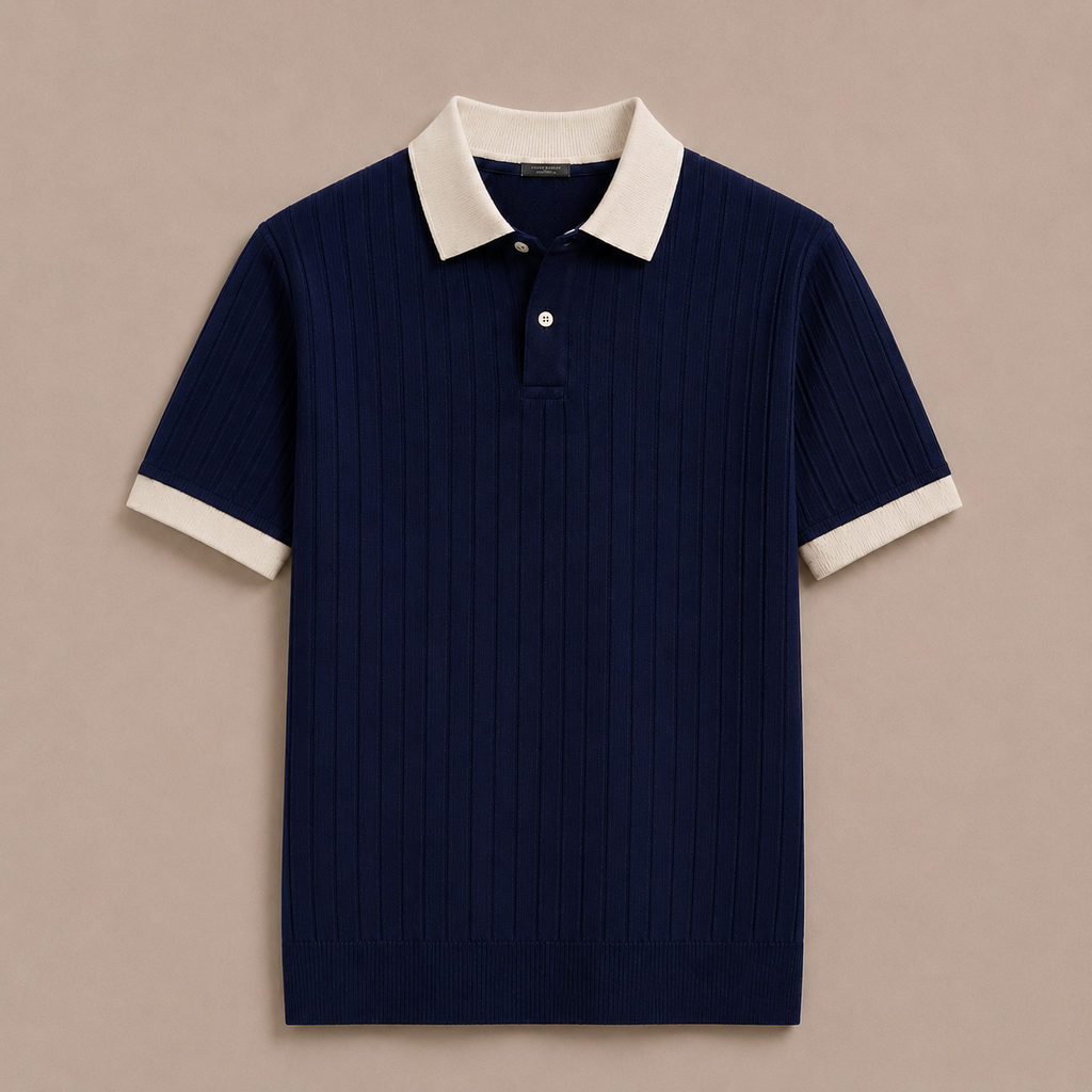 Navy Blue Cotton Contrast Collar Polo