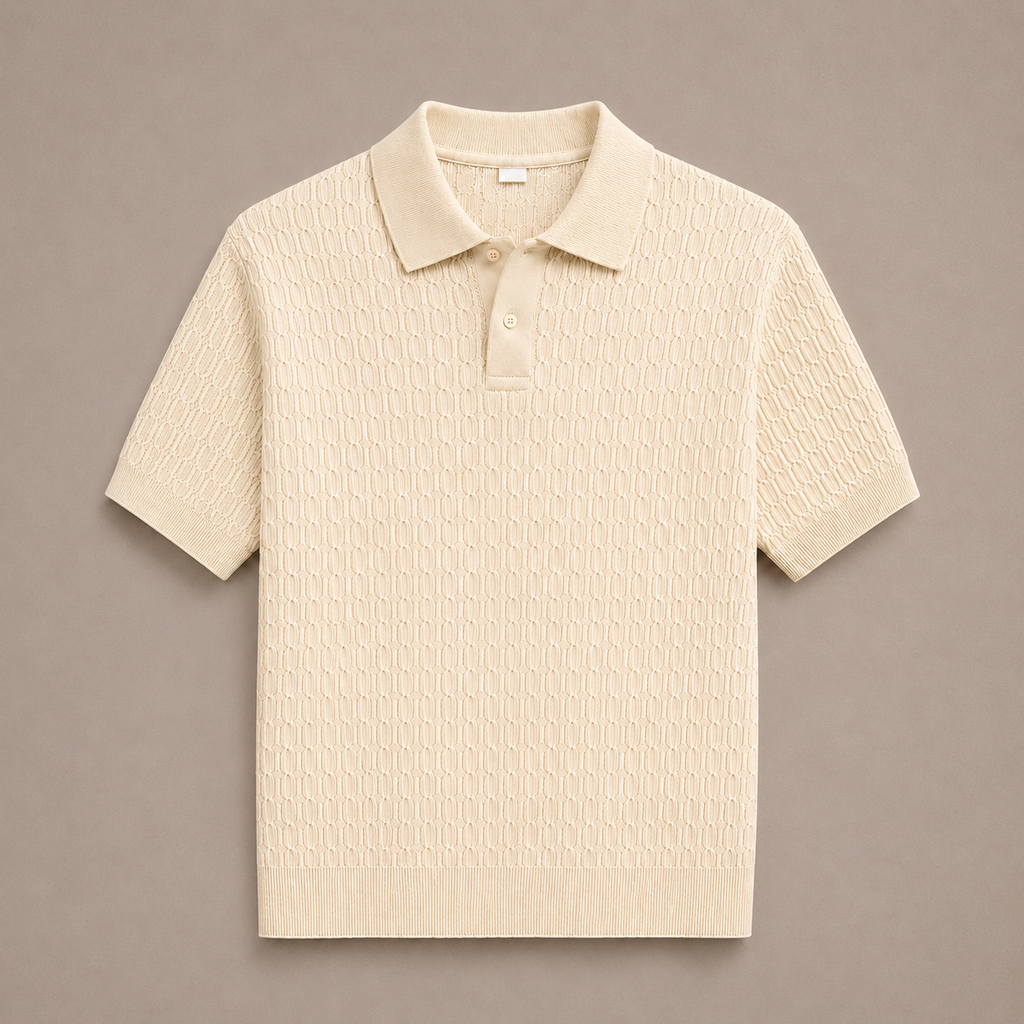 Cream Cotton Cable Knit Polo