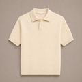 Cream Cotton Cable Knit Polo