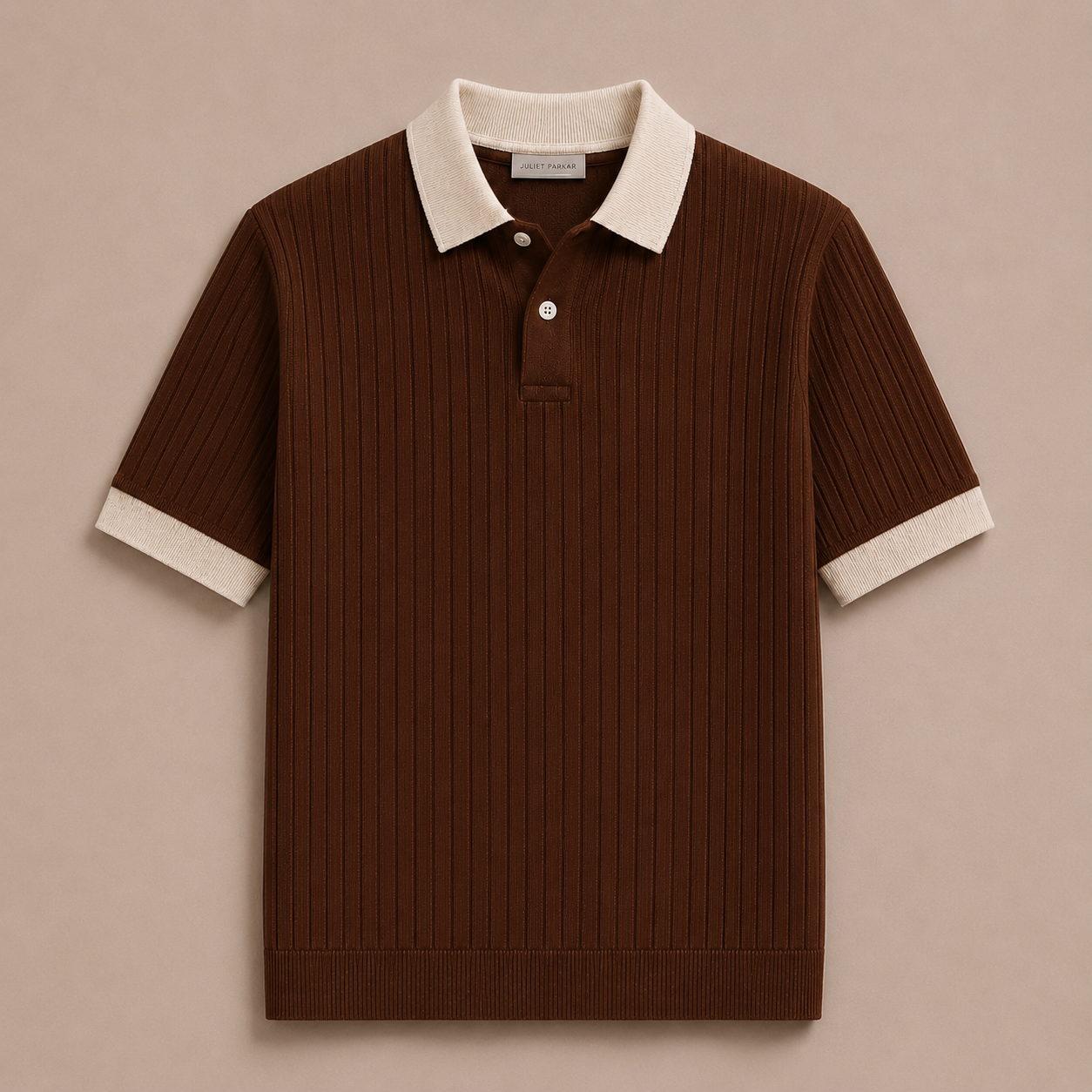 Brown Cotton Contrast Collar Polo