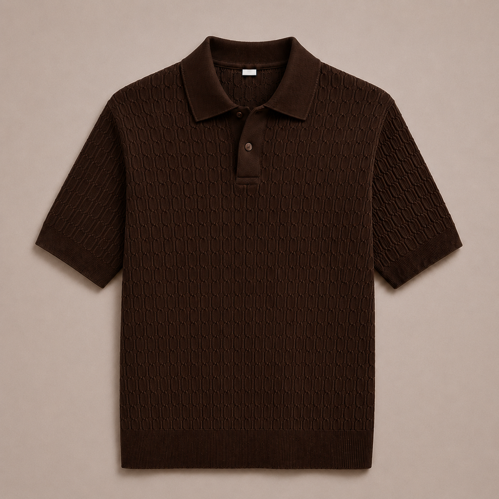 Brown Cotton Cable Knit Polo