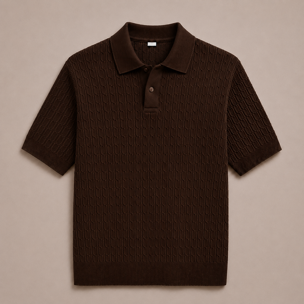 Brown Cotton Cable Knit Polo