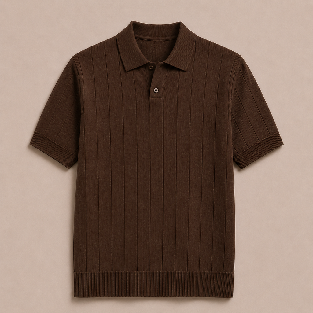 Brown Cotton Rib Knit Polo