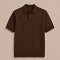 Brown Cotton Rib Knit Polo
