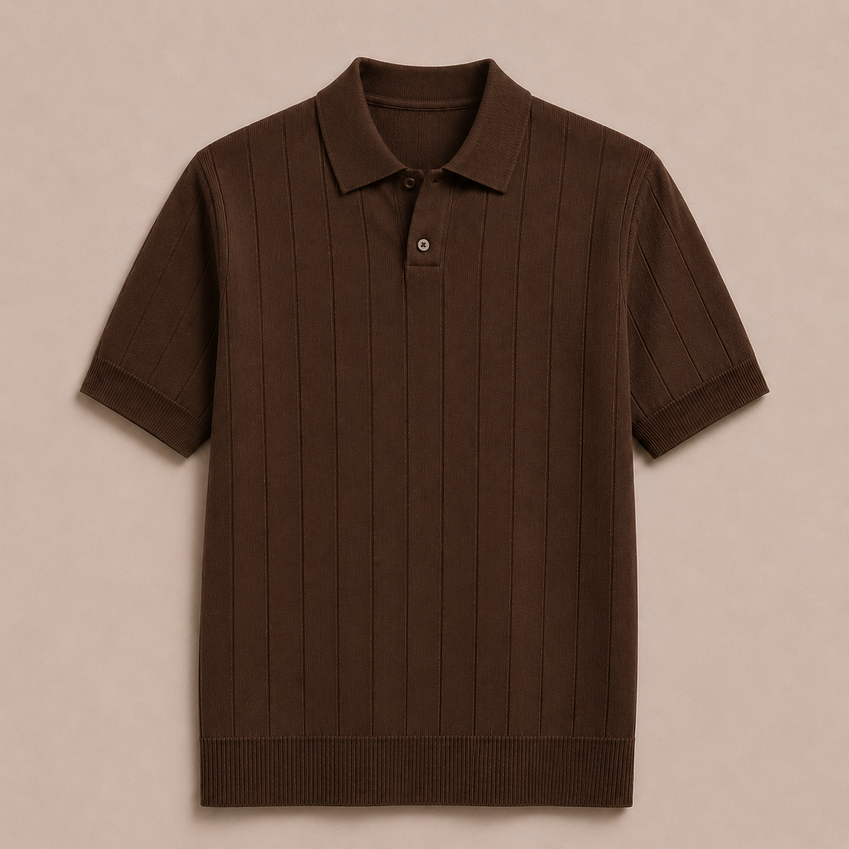 Brown Cotton Rib Knit Polo