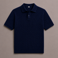 Navy Blue Cotton Cable Knit Polo