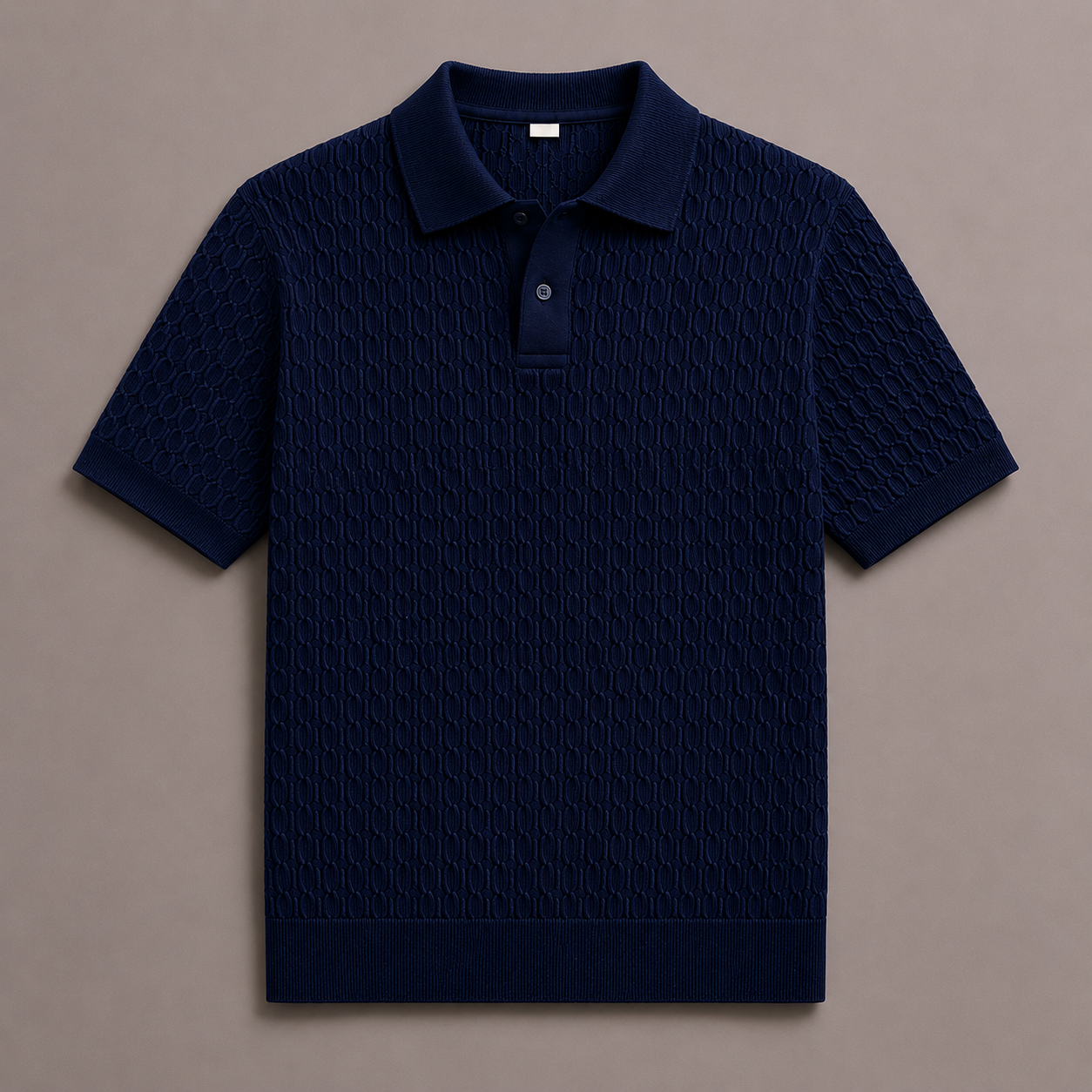 Navy Blue Cotton Cable Knit Polo