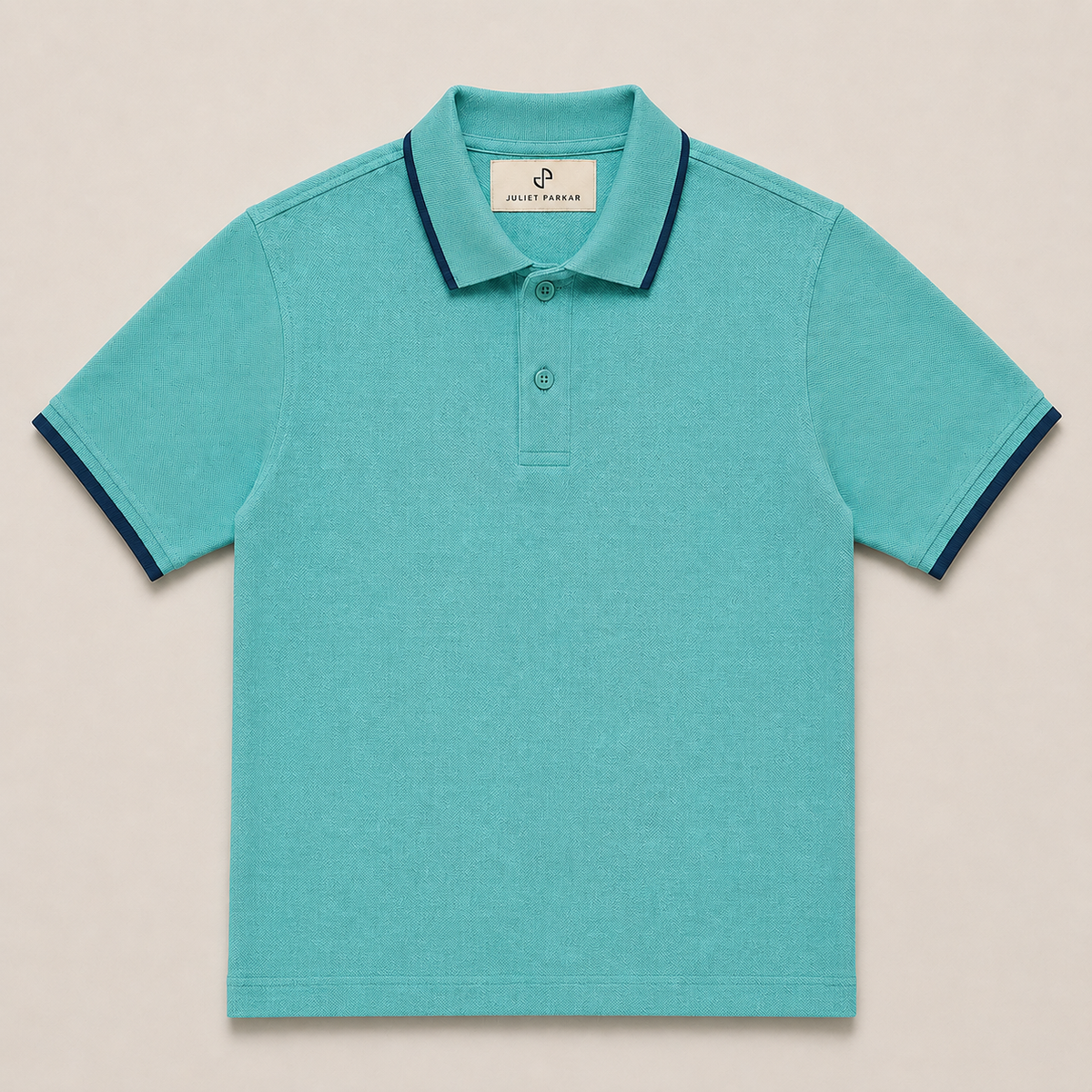 Men's Aqua Blue Classic Polo made from 100% cotton piqué by Juliet Parkar
