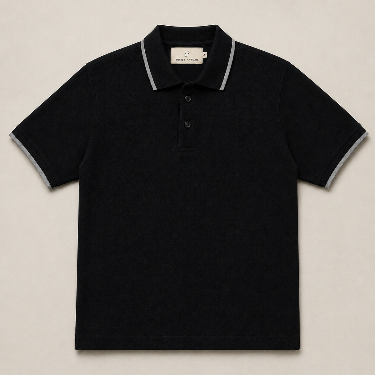 Men's Black Classic Polo made from 100% cotton piqué by Juliet Parkar