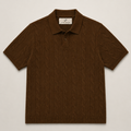 Men's Brown Cable Knit Polo made from 100% cotton by Juliet Parkar