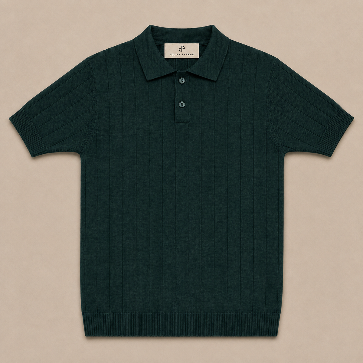 Men's Forest Green Rib Knit Polo made from 100% cotton by Juliet Parkar
