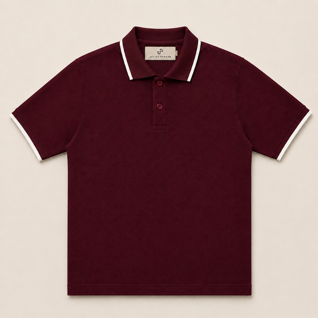 Men's Maroon Classic Polo made from 100% cotton piqué by Juliet Parkar