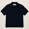 Men's Navy Blue Cable Knit Polo made from 100% cotton by Juliet Parkar