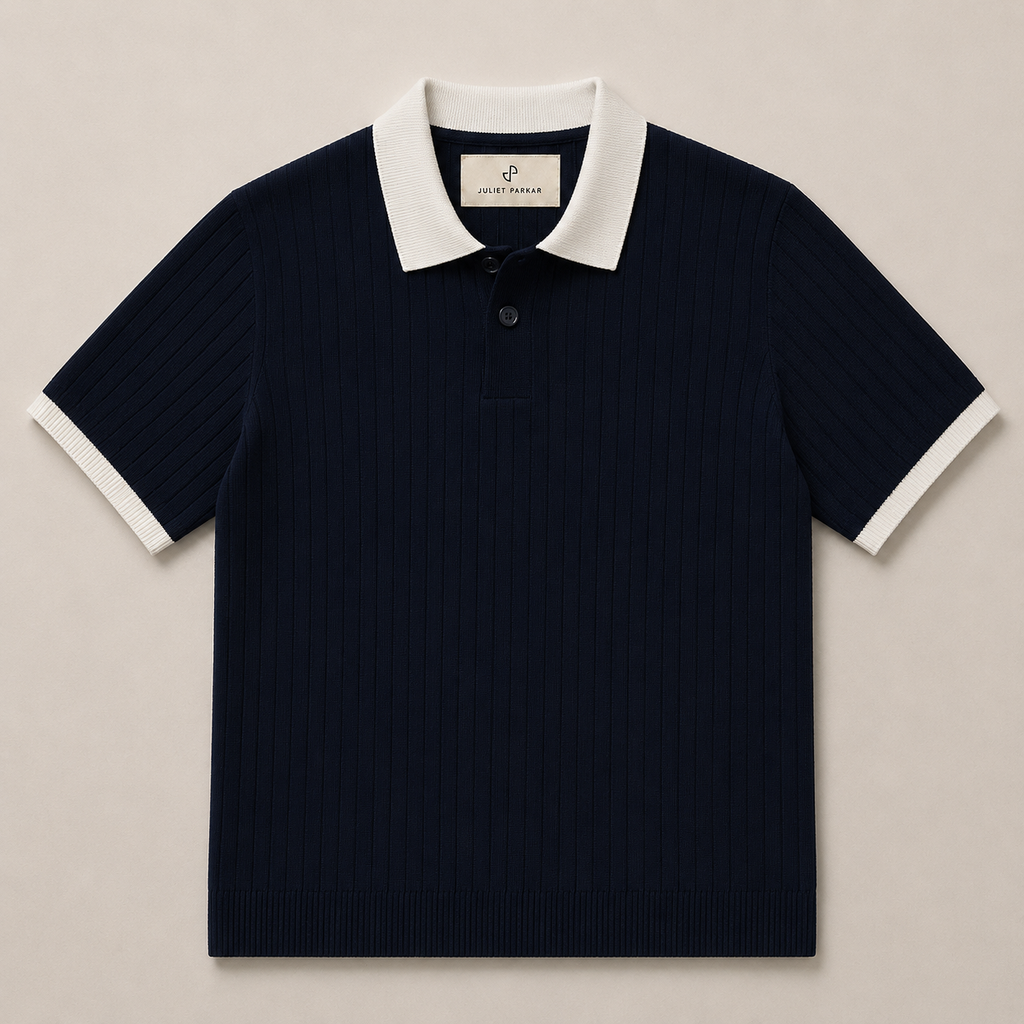 Men's Navy Blue Contrast Collar Polo made from 100% cotton by Juliet Parkar