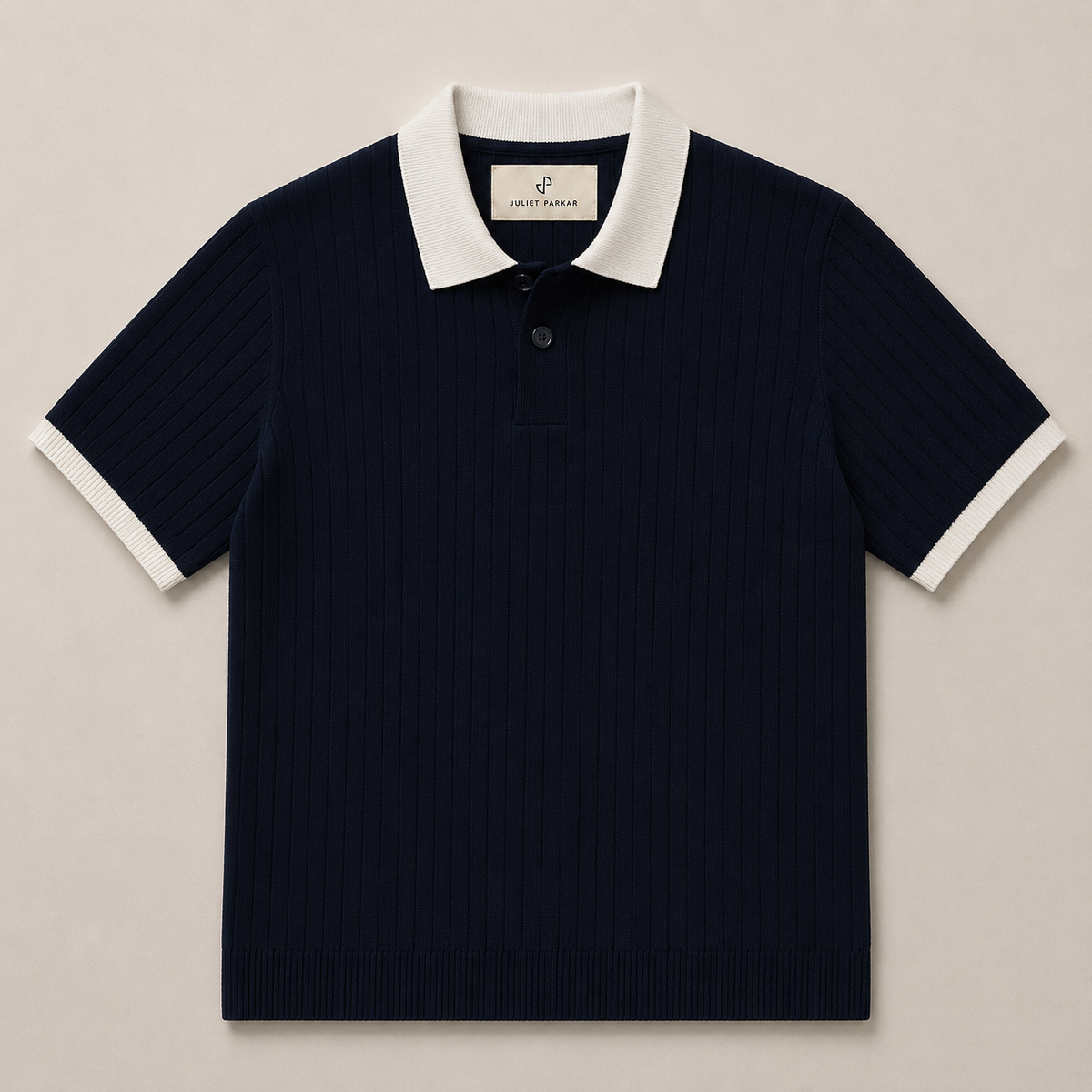 Men's Navy Blue Contrast Collar Polo made from 100% cotton by Juliet Parkar