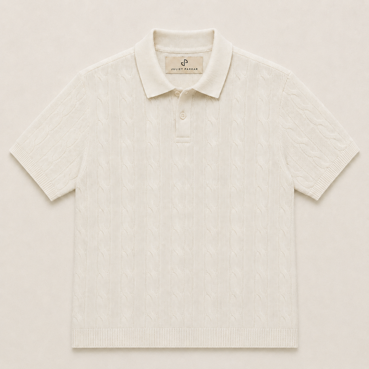 Men's Pearl White Cable Knit Polo made from 100% cotton by Juliet Parkar