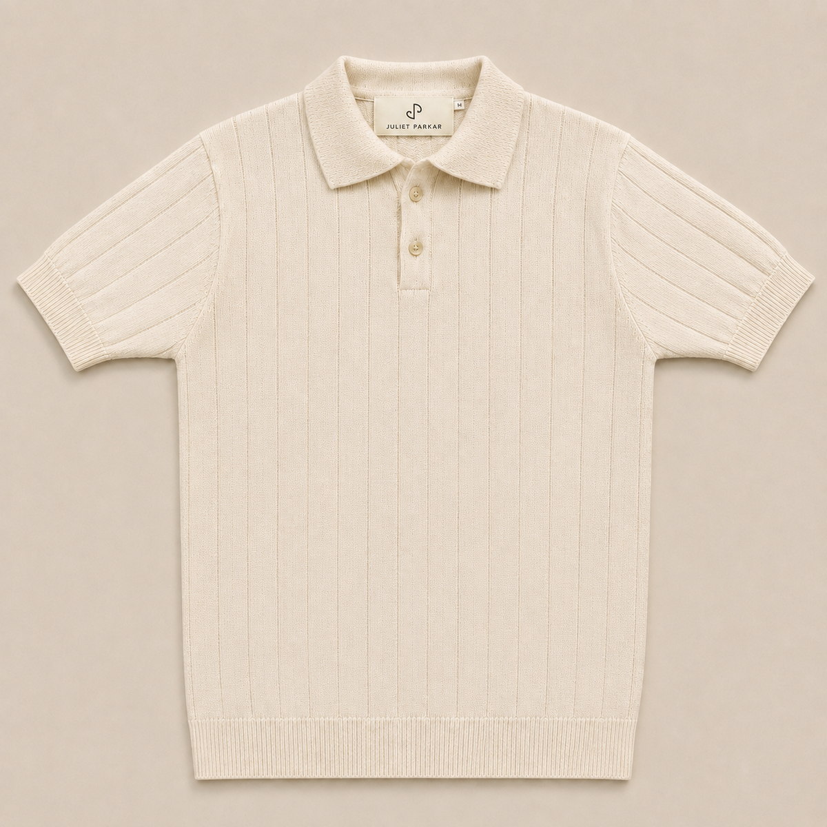 Men's Pearl White Rib Knit Polo made from 100% cotton by Juliet Parkar