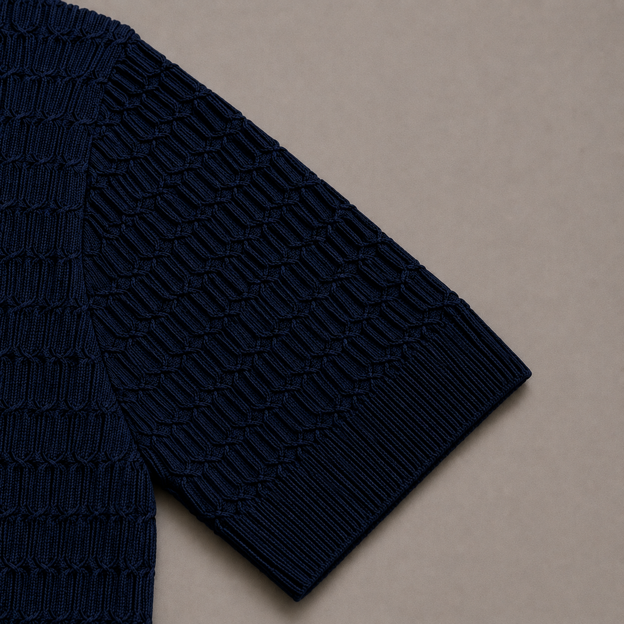 Navy Blue Cotton Cable Knit Polo