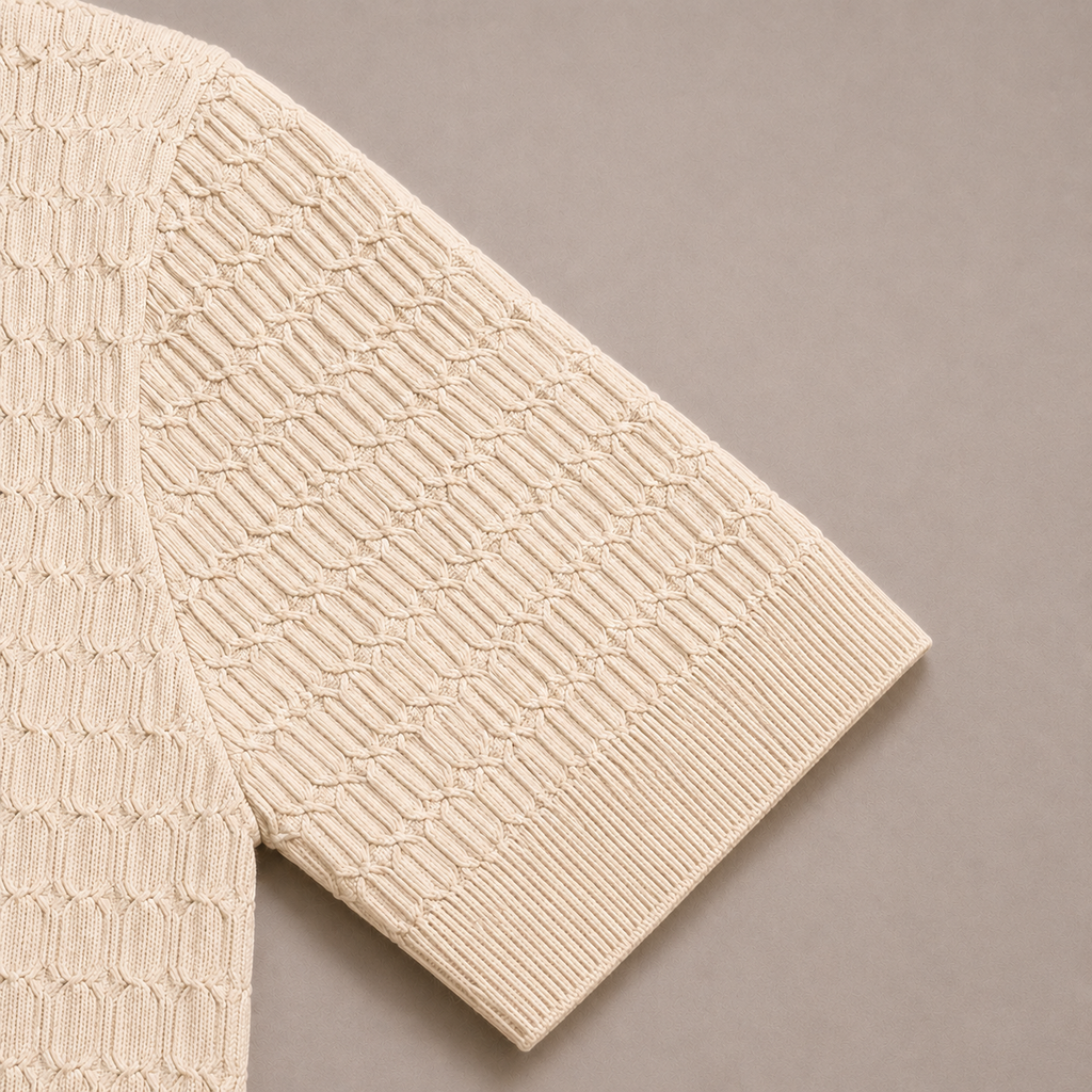 Cream Cotton Cable Knit Polo