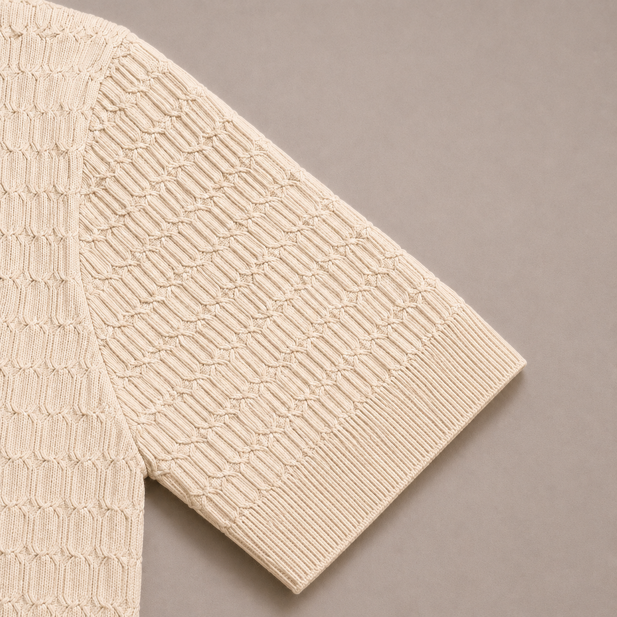 Cream Cotton Cable Knit Polo