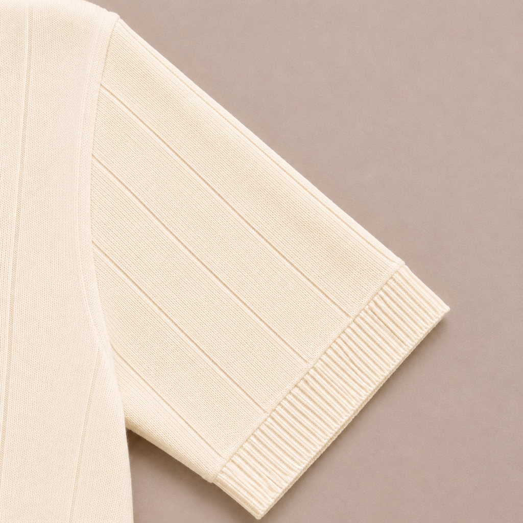 Cream Cotton Rib Knit Polo