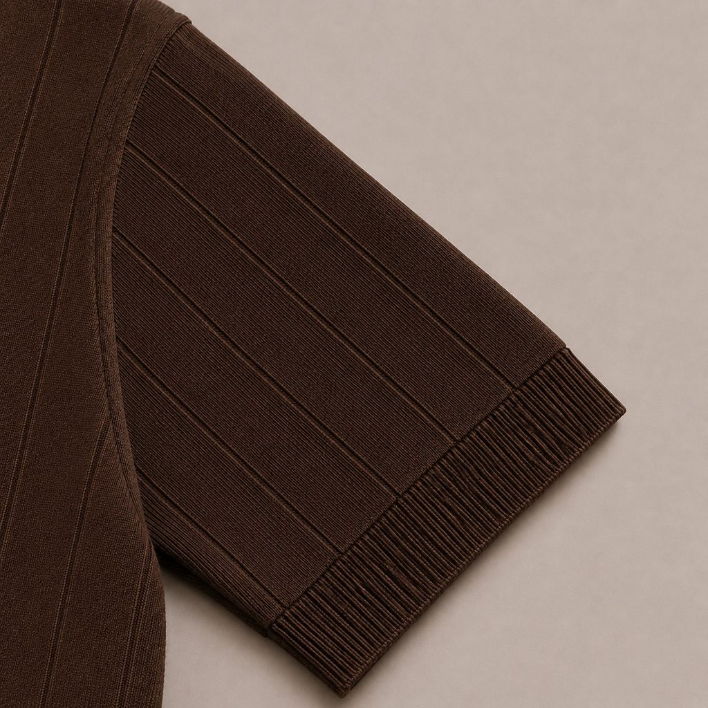 Brown Cotton Rib Knit Polo