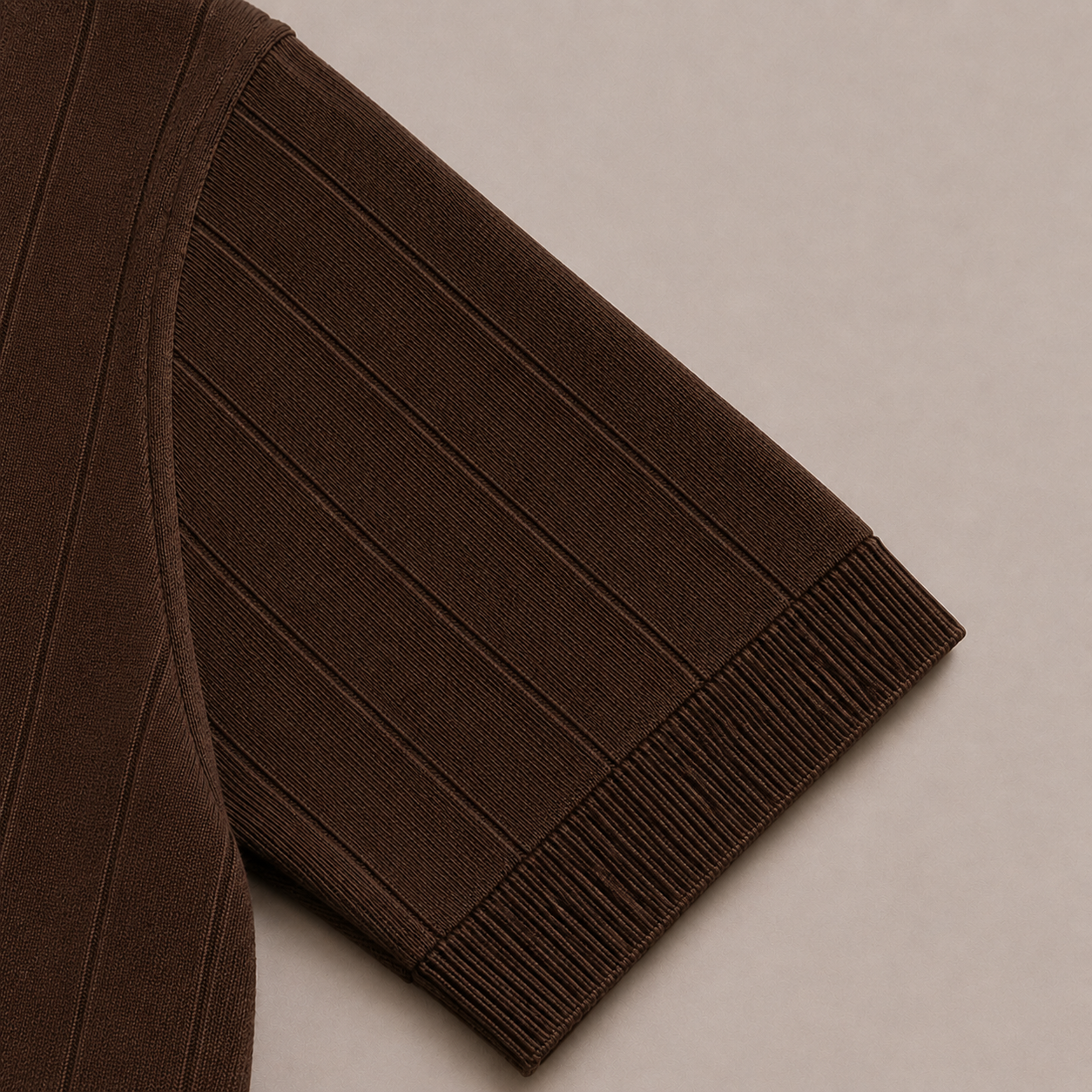 Brown Cotton Rib Knit Polo