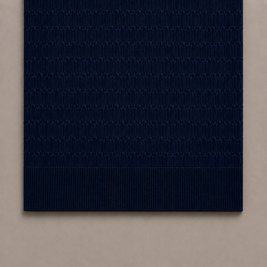Navy Blue Cotton Cable Knit Polo